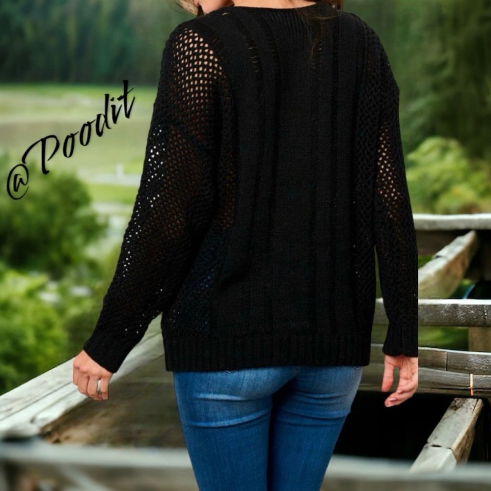 FLYING TOMATO boho inspired black sweater top S M L - Picture 3 of 8